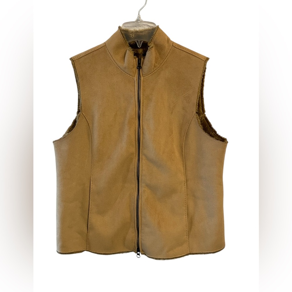 Vintage Real Clothes Tan Soft Suede Touch Mock Neck Women’s Vest Size 10 Luxury